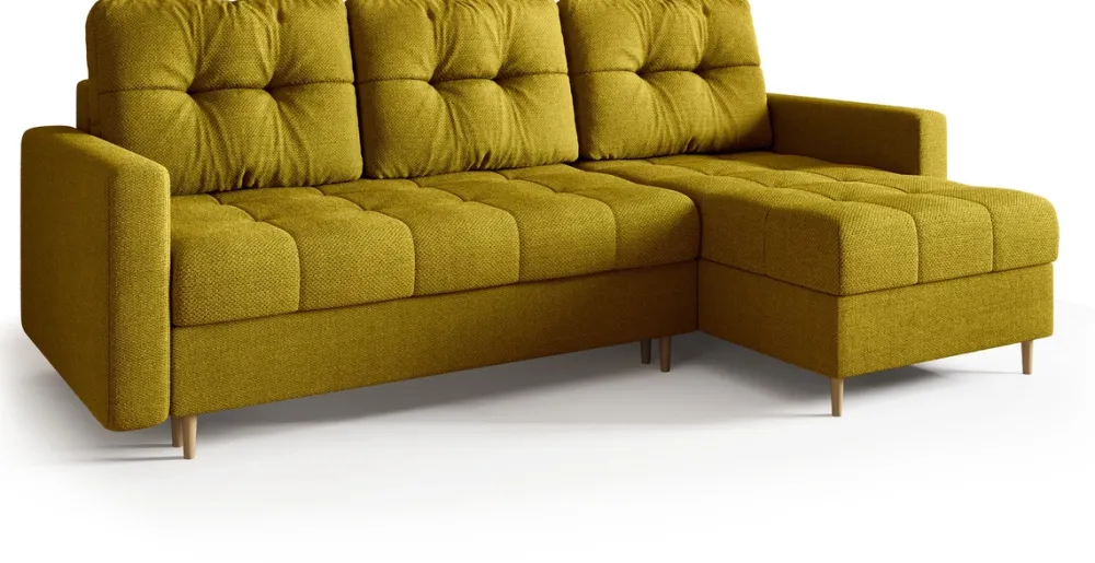 Meble Dla Dzieci|Meble Młodzieżowe>BROMARKT Musztardowy narożnik z funkcją spania i pojemnikiem na pościel LIZBONA