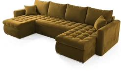 Narożniki>BROMARKT Musztardowy narożnik z funkcją spania i pojemnikiem do salonu LUIS U
