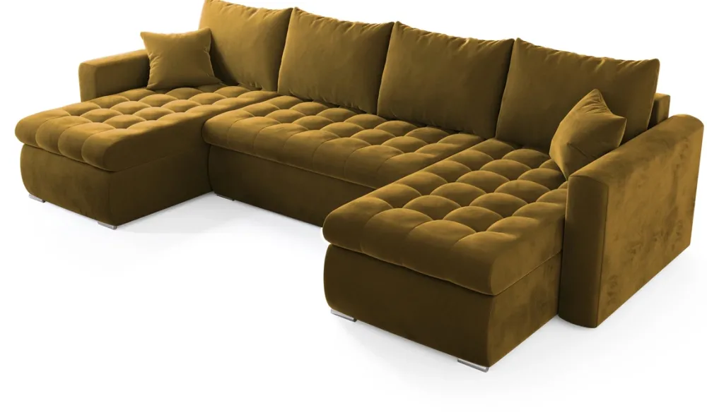 Narożniki>BROMARKT Musztardowy narożnik z funkcją spania i pojemnikiem do salonu LUIS U