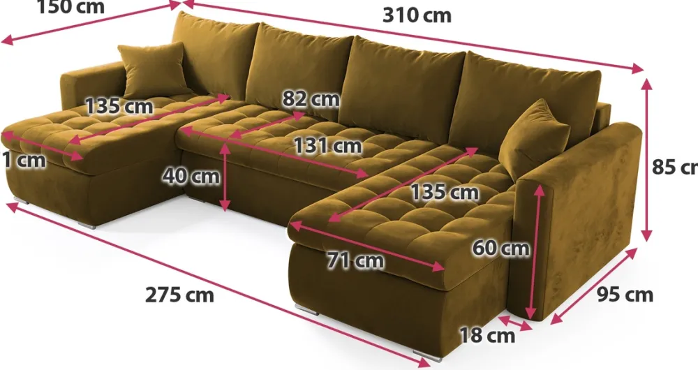 Narożniki>BROMARKT Musztardowy narożnik z funkcją spania i pojemnikiem do salonu LUIS U