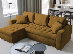 Meble Dla Dzieci|Meble Młodzieżowe></noscript>BROMARKT Musztardowy rozkładany narożnik do salonu LUIS funkcja spania