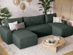 Narożniki></noscript>BROMARKT Narożnik do salonu z funkcją spania PLUSH U zieleń boucle