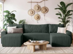 Narożniki></noscript>BROMARKT Narożnik do salonu z funkcją spania PLUSH U zieleń boucle