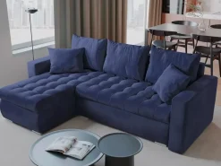 Meble Dla Dzieci|Meble Młodzieżowe></noscript>BROMARKT Narożnik granatowy welur funkcja spania LUIS