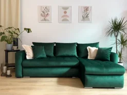 Meble Dla Dzieci|Meble Młodzieżowe></noscript>BROMARKT Narożnik granatowy welur funkcja spania LUIS