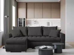 Meble Dla Dzieci|Meble Młodzieżowe></noscript>BROMARKT Narożnik granatowy welur funkcja spania LUIS