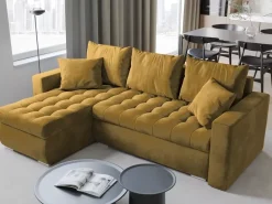 Meble Dla Dzieci|Meble Młodzieżowe></noscript>BROMARKT Narożnik musztardowy do salonu ze spaniem LUIS