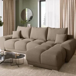 Narożniki>BROMARKT Narożnik rozkładany z funkcją spania do salonu NUBES brązowy