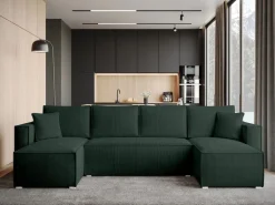 Narożniki></noscript>BROMARKT Narożnik sztruksowy do salonu z funkcją spania TOP U pojemnik na pościel