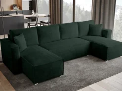 Narożniki></noscript>BROMARKT Narożnik sztruksowy do salonu z funkcją spania TOP U pojemnik na pościel