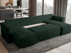 Narożniki></noscript>BROMARKT Narożnik sztruksowy do salonu z funkcją spania TOP U pojemnik na pościel