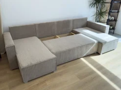 Narożniki></noscript>BROMARKT Narożnik sztruksowy do salonu z funkcją spania TOP U pojemnik na pościel