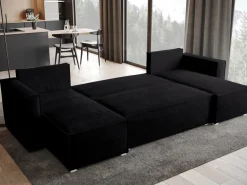 Narożniki>BROMARKT Narożnik sztruksowy z pojemnikiem na pościel TOP U funkcja spania