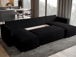 Narożniki></noscript>BROMARKT Narożnik sztruksowy z pojemnikiem na pościel TOP U funkcja spania