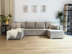 Narożniki></noscript>BROMARKT Narożnik sztruksowy z pojemnikiem na pościel TOP U funkcja spania