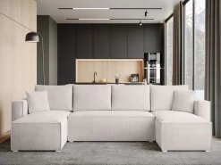 Narożniki></noscript>BROMARKT Narożnik sztruksowy z pojemnikiem na pościel TOP U funkcja spania