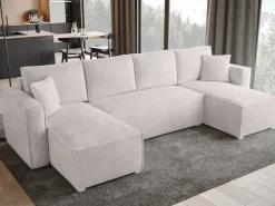 Narożniki></noscript>BROMARKT Narożnik sztruksowy z pojemnikiem na pościel TOP U funkcja spania