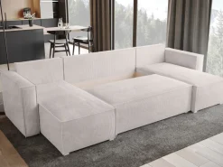 Narożniki></noscript>BROMARKT Narożnik sztruksowy z pojemnikiem na pościel TOP U funkcja spania