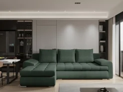 Narożniki></noscript>KENIX Narożnik z funkcją spania do salonu boucle TWIST zielony