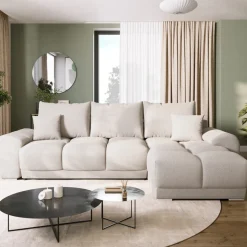 Narożniki></noscript>BROMARKT Narożnik z funkcją spania do salonu rozkładany NUBES jasny beż