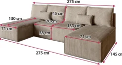 Narożniki></noscript>BROMARKT Narożnik z funkcją spania i pojemnikiem na pościel TOP U SLIM