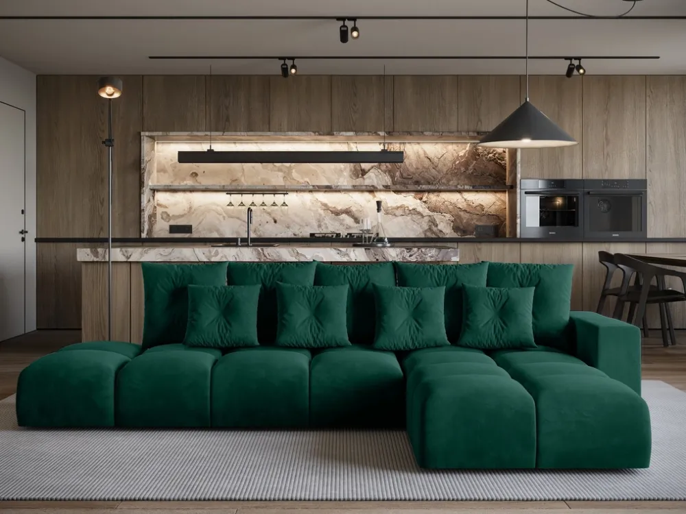 Narożniki>BROMARKT Narożnik z funkcją spania i pojemnikiem na pościel RAMIRO butelkowa zieleń