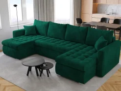 Narożniki>BROMARKT Narożnik z funkcją spania i pojemnikiem LUIS U butelkowa zieleń