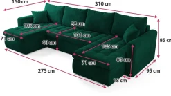 Narożniki></noscript>BROMARKT Narożnik z funkcją spania i pojemnikiem LUIS U butelkowa zieleń