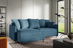 Meble Dla Dzieci|Narożniki></noscript>BROMARKT Niebieski narożnik na nóżkach rozkładany do salonu z funkcją spania BOCCO boucle