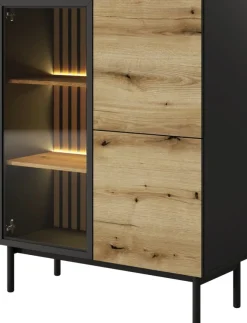 Zestawy Mebli Do Salonu|Witryny>LASKI Niska witryna do salonu przeszklona 100 cm LARINO dąb evoke