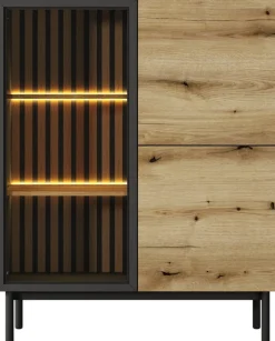 Zestawy Mebli Do Salonu|Witryny></noscript>LASKI Niska witryna do salonu przeszklona 100 cm LARINO dąb evoke