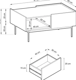 Ławy I Stoliki></noscript>PIASKI Nowoczesna ława kawowa z szufladami 65x97 cm CRYSTAL