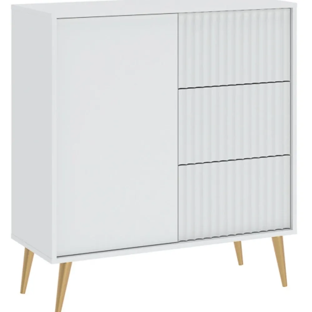 Zestawy Mebli Do Salonu|Komody>INTER MEBLE Nowoczesna biała komoda z drzwiami i szufladami BELLUNO biały