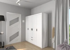 Zestawy Mebli Do Przedpokoju|Szafy Do Przedpokoju></noscript>Lempert Nowoczesna biała szafa modułowa 176 cm uchylna z szufladami KUBA biały