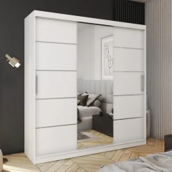 Meble Młodzieżowe|Zestawy Mebli Do Przedpokoju></noscript>Meblohand Nowoczesna biała szafa przesuwna 200 cm drążki półki HOT biały