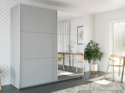 Zestawy Mebli Do Przedpokoju|Szafy Dwudrzwiowe></noscript>Stolar Nowoczesna biała szafa przesuwna z lustrem 225 cm VASCO biały