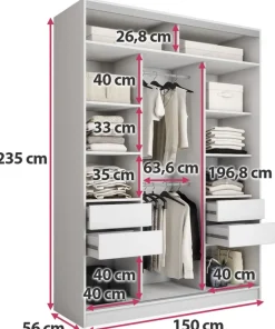 Zestawy Mebli Do Przedpokoju|Szafy Trzydrzwiowe></noscript>BROMARKT Nowoczesna biała szafa przesuwna 150 cm TOP MAX biały