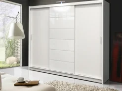Szafy Trzydrzwiowe|Szafy Przesuwne></noscript>Stolar Nowoczesna biała szafa przesuwna z szufladami 250 cm MARGO