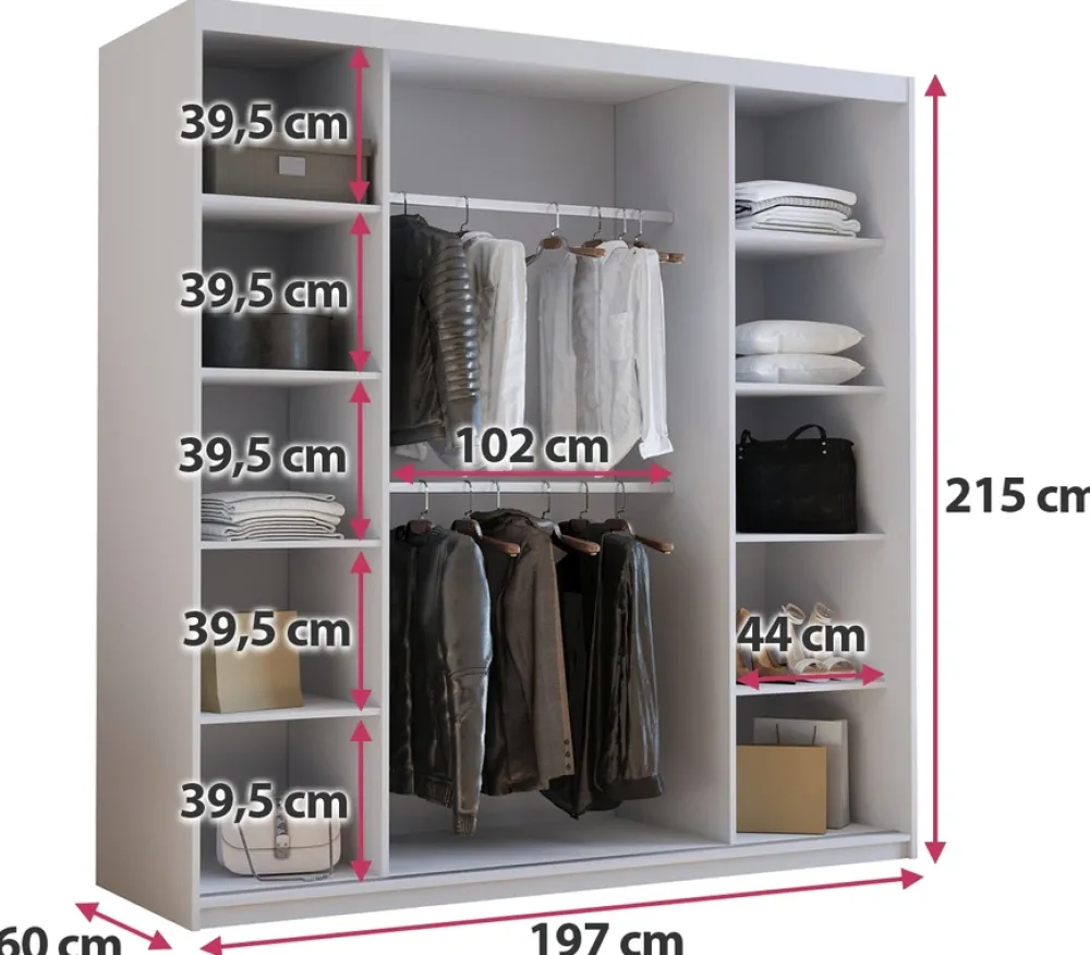 Szafy Trzydrzwiowe|Szafy Do Przedpokoju>Meblohand Nowoczesna biała szafa przesuwna z lustrem 200 cm HOT biały