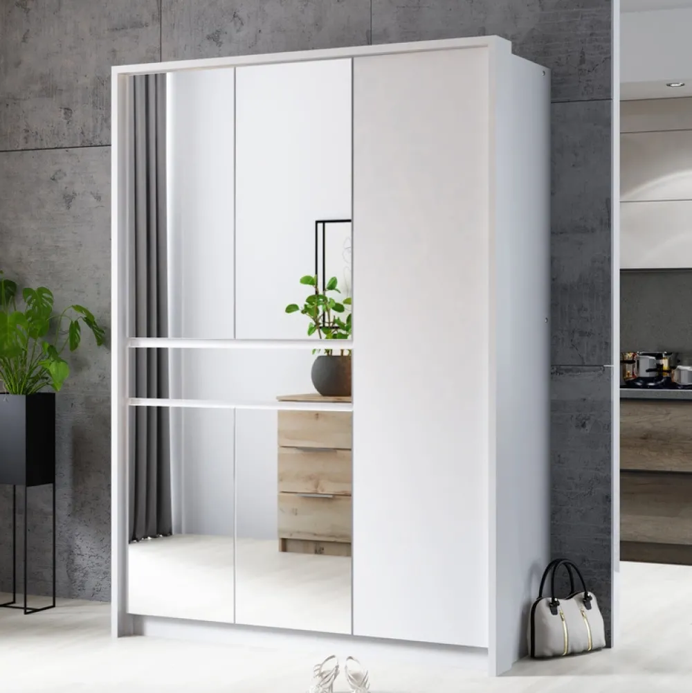 Szafy Do Pokoju Dziecięcego|Szafy Młodzieżowe>Stolar Nowoczesna biała szafa uchylna z lustrem i półkami 150 cm SPARK biały