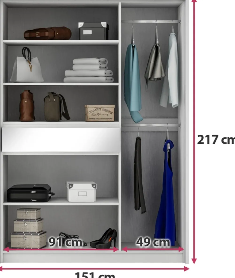 Szafy Do Pokoju Dziecięcego|Szafy Młodzieżowe>Stolar Nowoczesna biała szafa uchylna z lustrem i półkami 150 cm SPARK biały