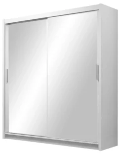 Szafy Dwudrzwiowe|Szafy Z Lustrem>Stolar Nowoczesna biała szafa z lustrem i półkami 160 cm PASCAL biały