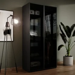 Meble Dla Dzieci>PIASKI Nowoczesna czarna dwudrzwiowa szafa z witryną 101 cm SIGMA czarny