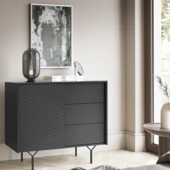 Komody></noscript>PIASKI Nowoczesna czarna komoda z szufladami 97 cm RODOS