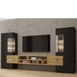 Zestawy Mebli Do Salonu|Meblościanki>Helvetia Nowoczesna czarna meblościanka do salonu CAMBODE