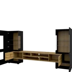 Zestawy Mebli Do Salonu|Meblościanki></noscript>Helvetia Nowoczesna czarna meblościanka do salonu CAMBODE