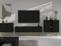 Meblościanki>Lempert Nowoczesna czarna meblościanka do salonu z komodą TOKEN czarny grafit