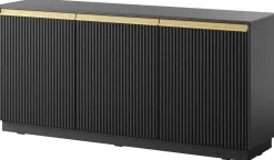 Meblościanki></noscript>PIASKI Nowoczesna czarna meblościanka do salonu z szafką RTV RAVO czarny