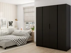Meble Młodzieżowe|Szafy Do Przedpokoju></noscript>Lempert Nowoczesna czarna szafa czterodrzwiowa z półkami 200 cm KARAT czarny