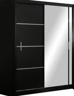 Szafy Dwudrzwiowe|Szafy Z Lustrem>Stolar Nowoczesna czarna szafa przesuwna z lustrem 180 cm VOTIS czarny